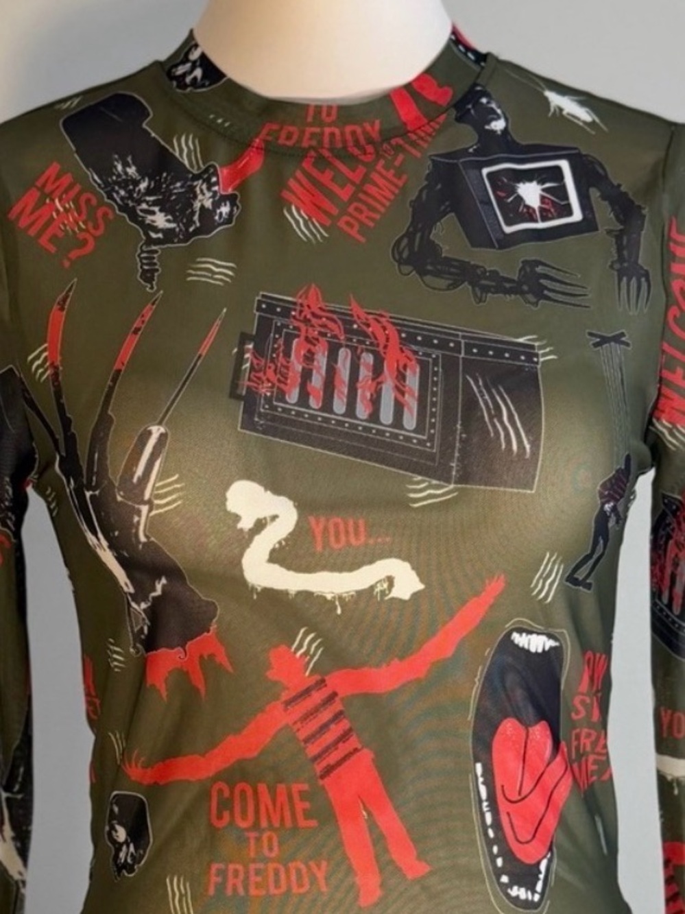 Nightmare on Elm Street Sheer Mesh Graphic Crop Tee Freddie Krueger Horror Movie
